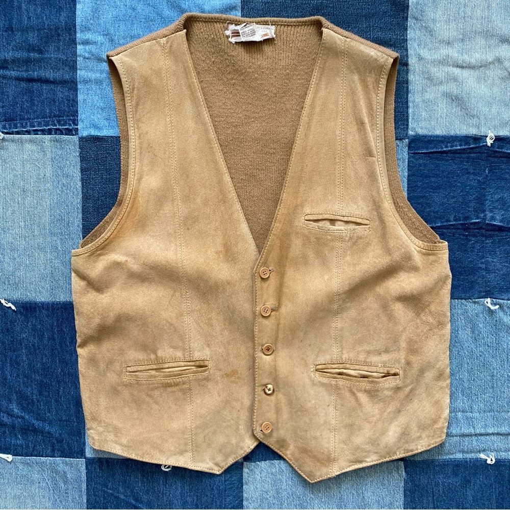 vtg 70s montgomery ward suede leather vest size XL